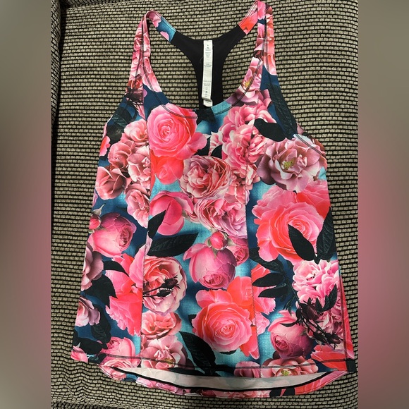 Lululemon coastal tank top secret garden black pink red floral size 6 - Picture 2 of 5